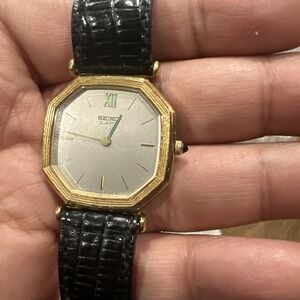 Vintage Seiko Quartz 6020-5369 Unisex Watch 29mm Black Leather Rare For Repair